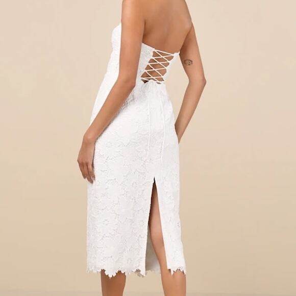 Lulus NWOT Aramis White Embroidered Lace Strapless Bustier Midi Dress Large - Picture 7 of 10